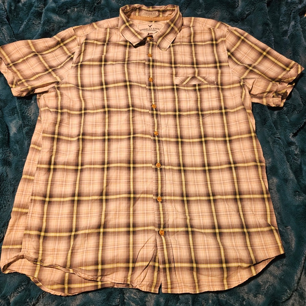 American Eagle Outfitters Mens Plaid Short‎ Sleeve Button Up Shirt Casual